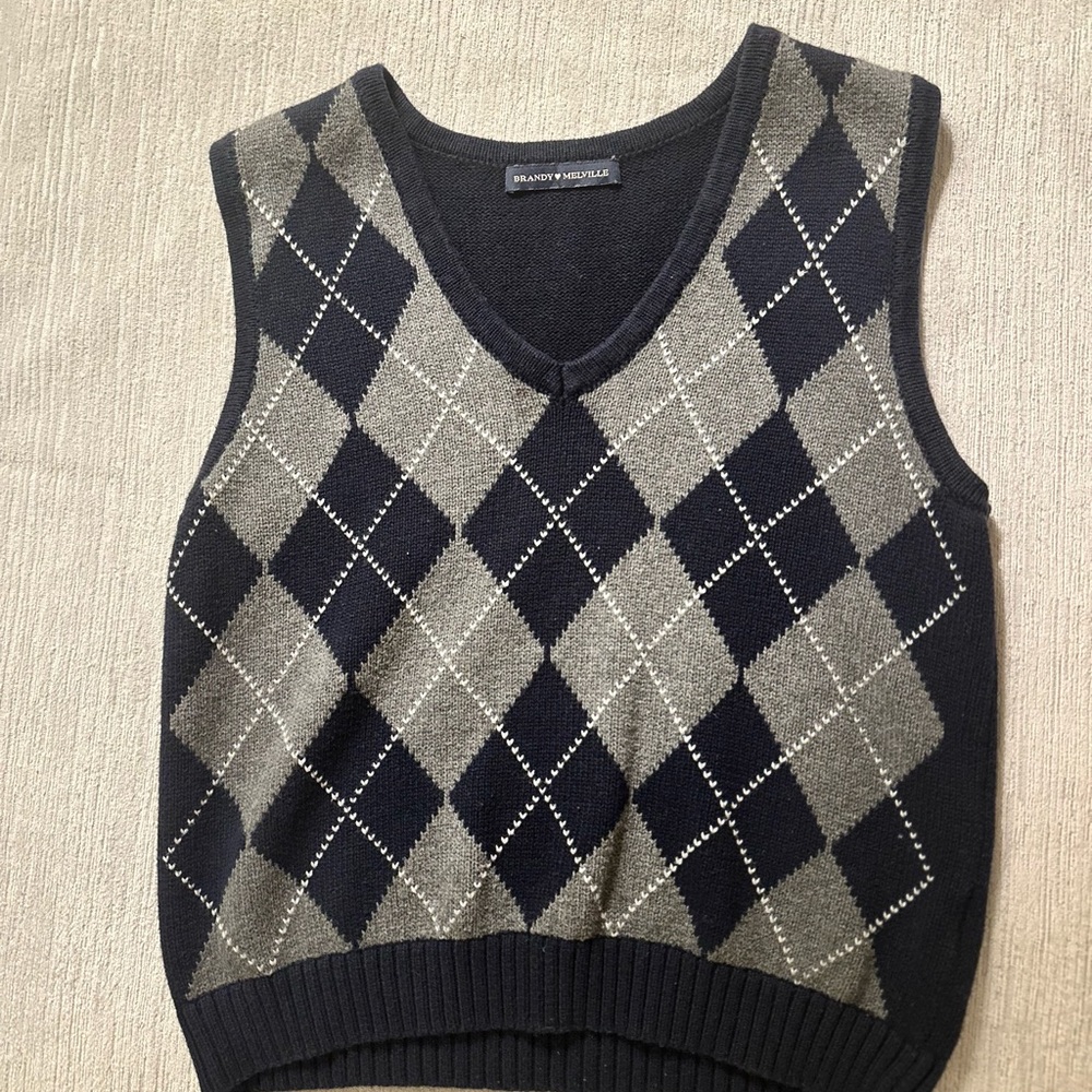 Brandy Melville Navy and Gray Sweater Vest